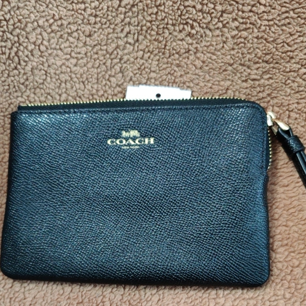 Coach Black Textured Wristlet with Gold Accents
